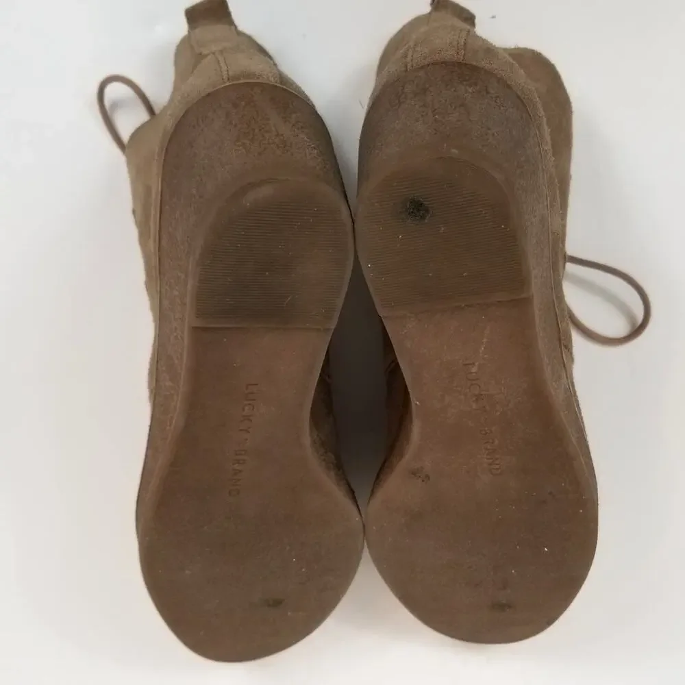 Lucky Brand Jaemma Women's Tan Suede Wedge Heel Ankle Boots Size 8.5